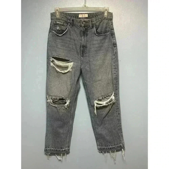 Free People Lita cropped distressed straight leg High Waisted jeans Size 31 - Picture 2 of 8